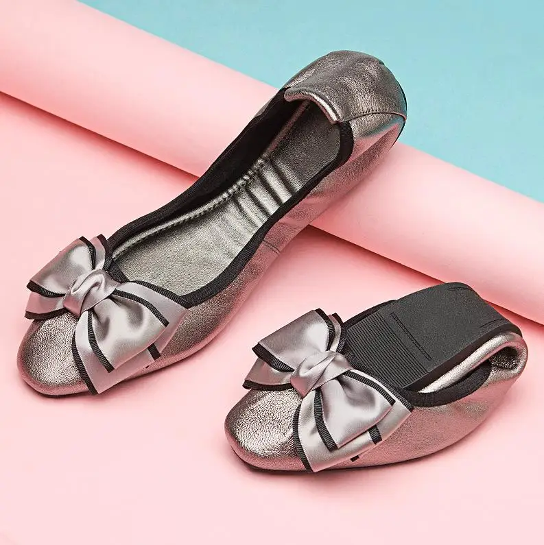 

Flat Egg roll shoes real leather lady Shallow mouth soft ballet shoes Butterfly beans beans shoes Elegant pregnant women mother