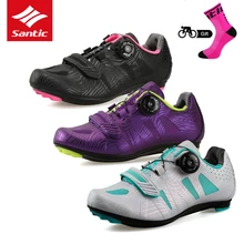 Santic 2018 Women’s Cycling Shoes Lace-up Lady Bike Sneakers Road Bicycle Shoes Athletic Racing Bicycle Shoes for Riding Sports