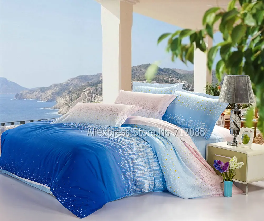 Wholesale,100 cotton bedlinen 4pc queen/full blue mordern pattern