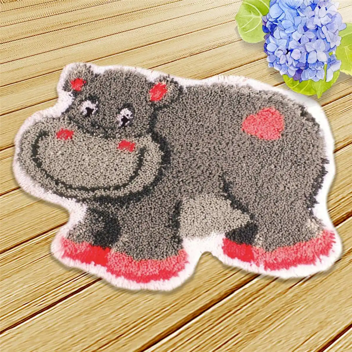Hippo Bear Bowknot Latch Hook Kit DIY Cushion Carpet for Kids Adult Gift