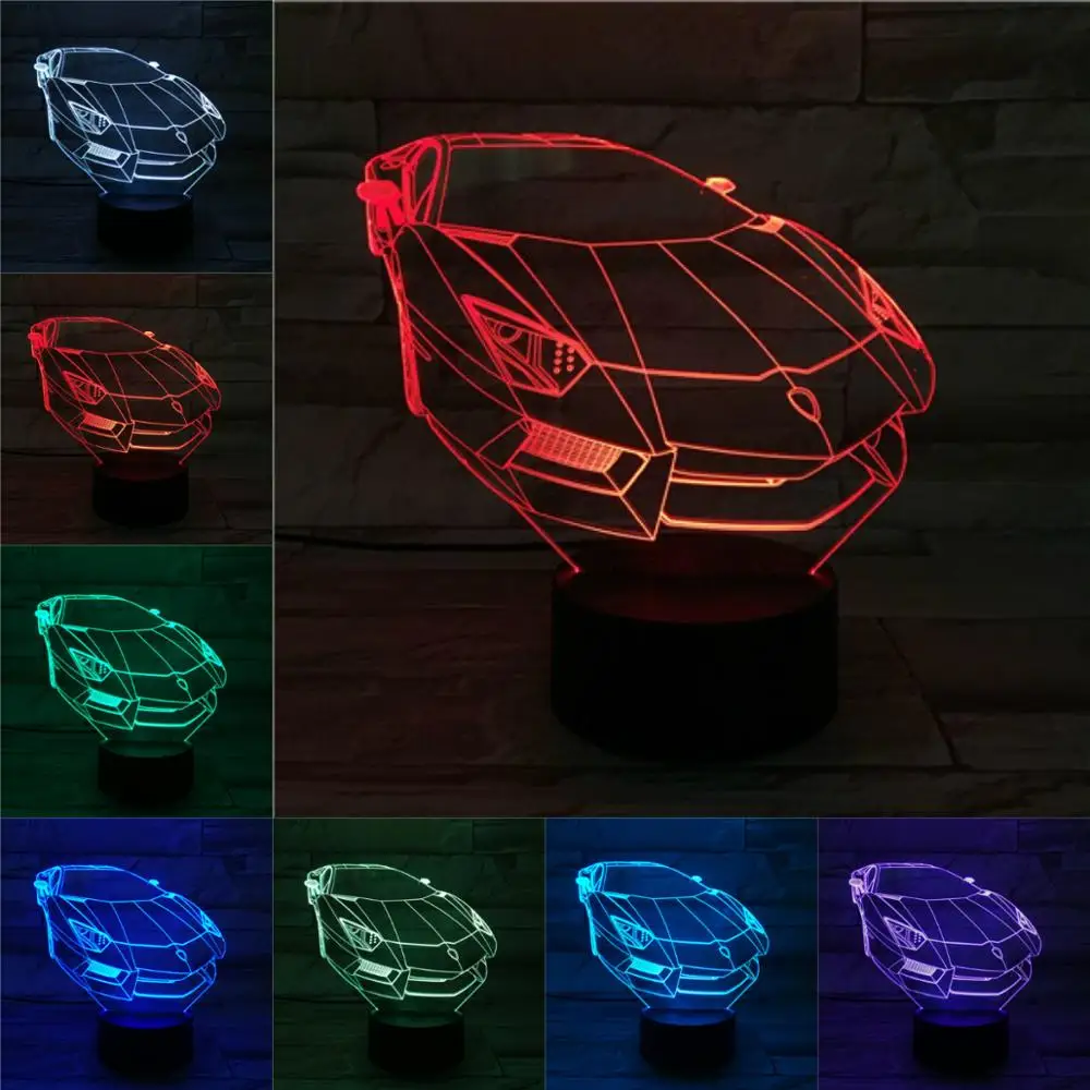 

Kid Toy Race Sports Car 3D Lamp Night Light LED Bulb Multi-color Holiday Christmas Gifts For Children Touch Senor Switch Battery