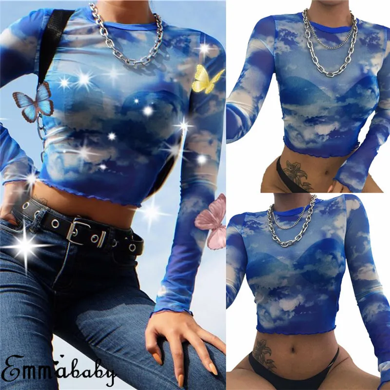 

Fashion Casual Slim Women Sexy Crop Top Long Sleeve Vest Clubwear Tee O-Neck Summer T-Shirt Pullover Girls Clothes