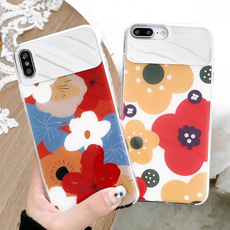 

Retro Flower Mirror Phone Cases For iPhone XS Max For iPhone 6 6S 7 8 Plus XS Soft IMD oil painting Phone Back Cover Case Coque