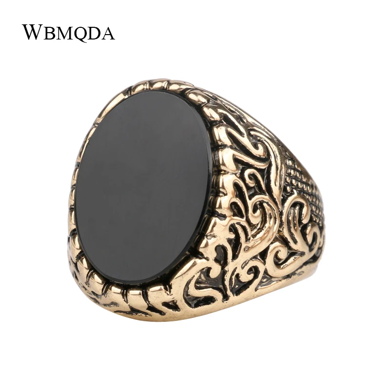 

Luxury Vintage Big Red Black Stone Gold Rings For Men Ethnic Turkish Indian Jewelry Antique Gold Color Signet Finger Ring