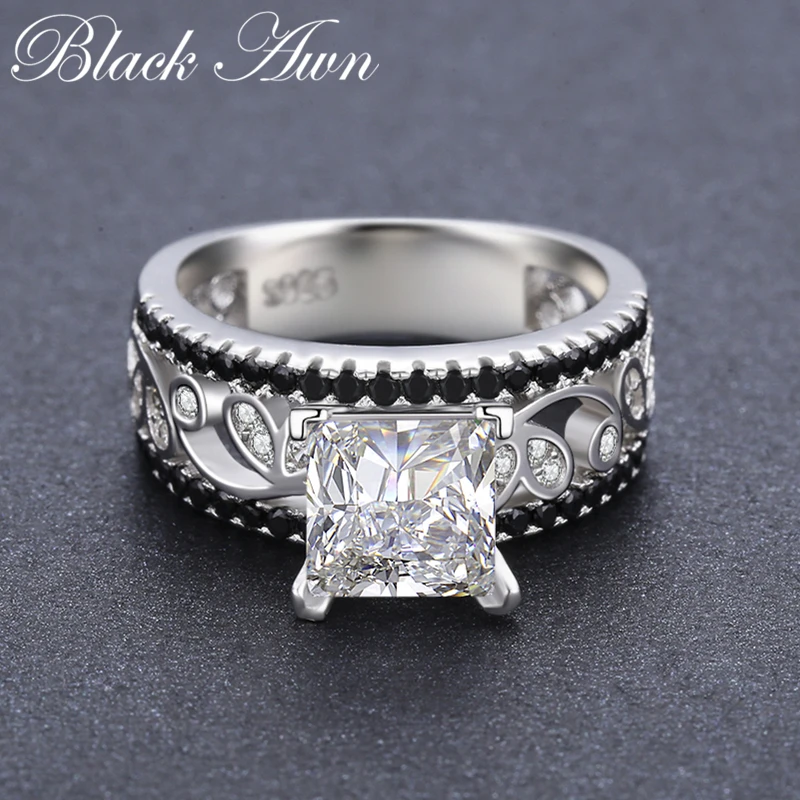

New Arrival Authentic 925 Sterling Silver Women Rings White/Black Zirconia 925 Silver Rings Fine Jewelry Gift Bague C020