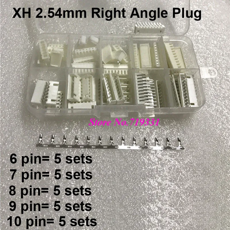 

25 Kit in box XH 2.54mm Pitch 6/7/8/9/10 pin Male & Female Right Angle Housing / Pin Header Connector Wire Connectors Adaptor