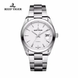 Риф Тигр щедрый платье часы для Для мужчин белый циферблат Big Date Нержавеющая сталь автоматический Часы Водонепроницаемый rga835