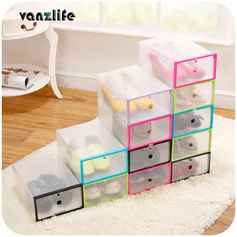 Vanzlife thicky الملونة البلاستيك الشفاف صدفي علب الأحذية صندوق تخزين درج حذاء الأحذية تنظيم صناديق
