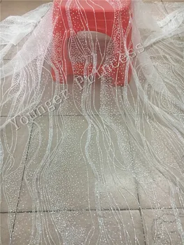 

white YG-98 glued glitter net Lace Fabric shinning glitter African Tulle Lace Fabric for wedding dress