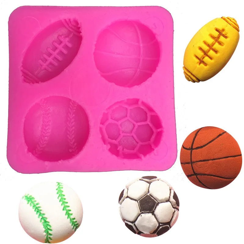 XUNZHE 7*7CM Ball 4 hole Cake Mold Silicone Soccer ball series Creative