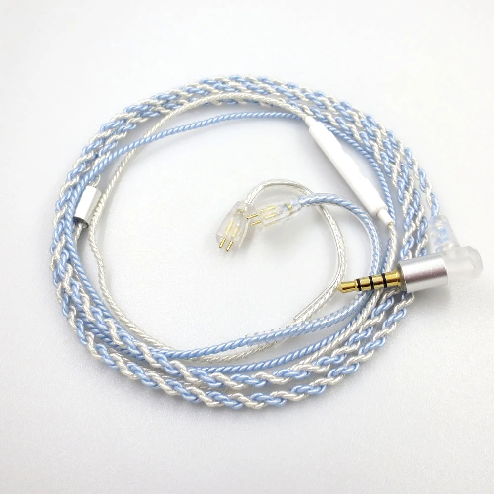 

ZSFS Blue/silver mixed Mic Remote Earphone Upgrade Cable 0.75mm 2pin connector For UE TF10 TF15 5Pro SF3 SF5 5EB Earphone