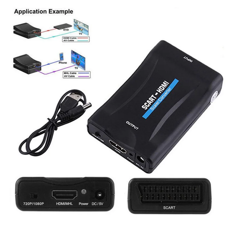 

Scart To HDMI MHL Converter Audio Video Adapter For 1080P HDTV Sky Box STB Compatible with HDMI1.4 Support 720p/1080p Output