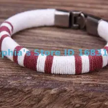 G99 белый и красный Surfer молодой хлопка обертывания кожаный браслет манжеты Для Мужчин's