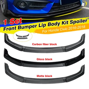 

3Piece Car Front Bumper Lip Spoiler Diffuser Cover Trim For Honda For Civic 2016 2017 2018 Front Bumper Lip Splitter Fins Body