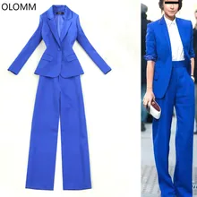 ^#Cheap Slim blue blazer Casual single button suit and pants suit Ladies office work suit Two-piece temperament wide-leg pants ^#Cheap Slim blue blazer Casual single button suit and pants suit Ladies office work suit Two-piece temperament wide-leg pants