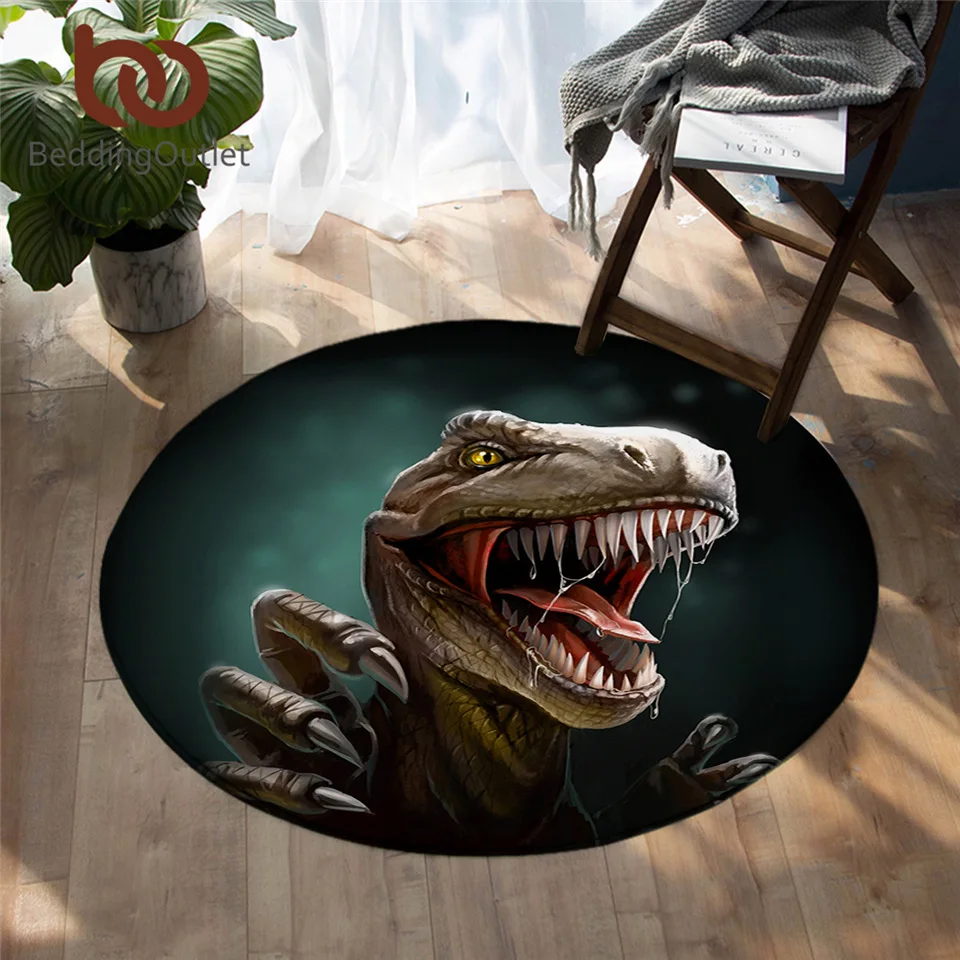

BeddingOutlet Dinosaur Round Carpet Jurassic Area Rugs For Boys Bedroom 3D Animal Print Floor Mat Tyrannosaurus Play Mat 150cm