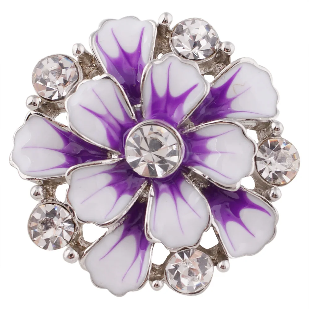 

Partnerbeads 2017 New White Purple Flower Button Snap 18/20mm Clear Rhinestone Snap Jewelry Fit Charm Bracelet for Women KC7349