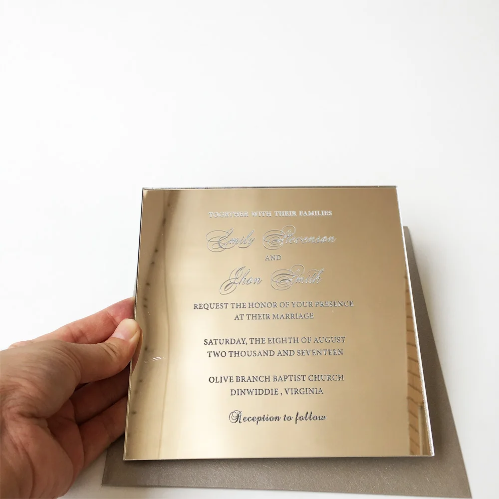  150x150mm Square Shape Silver Mirror Acrylic Wedding Invitation Card Set 100 Sets Per Lot - 32831303083
