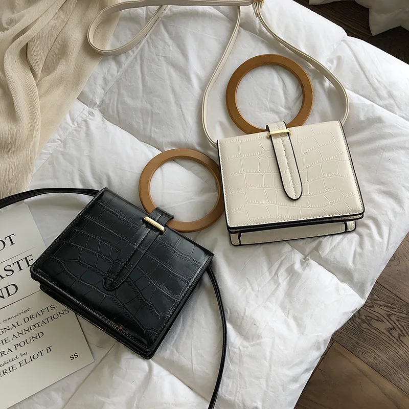 

HOT Sale 2019 Factory Outlet Brand Originality Design Square Stone Pattern Bag Women Wooden Handle Handbag Shoulder Diagonal Bag