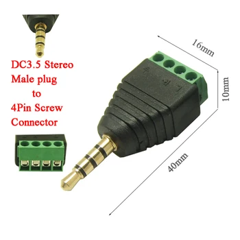 

50Pcs free shipping 3.5mm Audio Stereo plug male to 4pin Terminal Block DC3.5mm audio plug Audio Connector Adapter