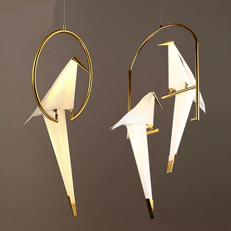 

Simple design of Nordic paper crane double-headed chandelier bedroom balcony dining room creative personality bird Chandelier