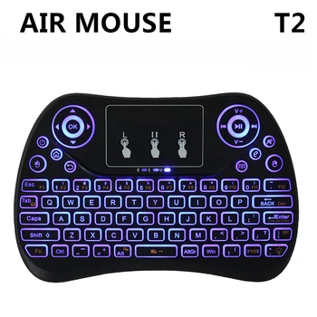 

7 Color Backlight Mini Wireless Keyboard T2 Remote Control Fly Air Mouse Flat Touchpad Better than i8 MX3 for mini PC Mac Linux