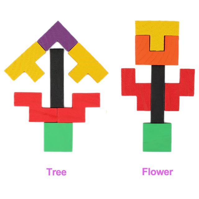 Tetris de madeira Quebra-cabeça de madeira colorido Tangram Quebra