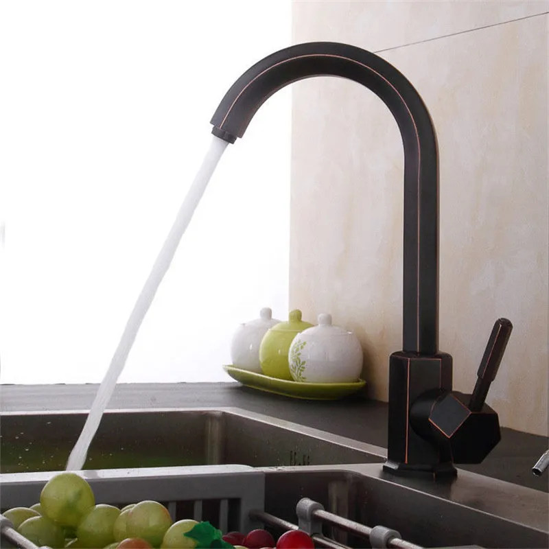 Kitchen Faucets Brass Sink Mixer Tap Hot & Cold Single Handle Deck Water Crane Mixer Faucet Black Oil Brushed Kitchen Faucet Kitchen Faucets Brass Sink Mixer Tap Hot & Cold Single Handle Deck Water Crane Mixer Faucet Black Oil Brushed Kitchen Faucet