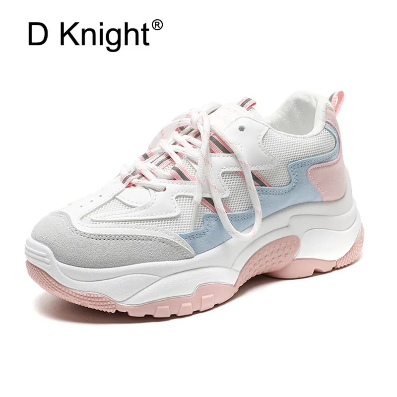 Весенне-Осенняя обувь; женская обувь на платформе; женская повседневная обувь на шнуровке; криперы в стиле Харадзюку; панк-кроссовки; женские белые туфли - Цвет: Pink 4XL42
