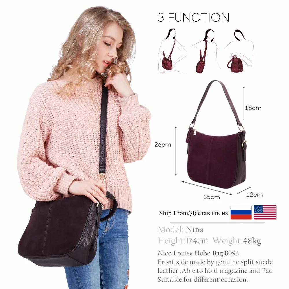 2018 جديد إمرأة سبليت جلد الغزال الحقيقي حقيبة كتف الإناث عارضة حقيبة يد كروس عارضة سيدة رسول الأفاق أعلى-حقائب بيد