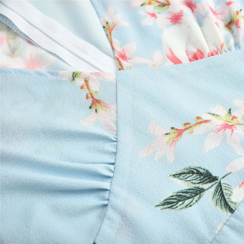 Женское платье с коротким рукавом Boho пляжное глубоким v образным вырезом и рюшами