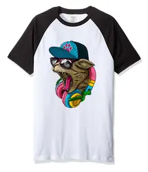 Летние мужские футболки 2017 с коротким рукавом с круглым вырезом реглан футболка сумасшедшая DJ кошка принт Мода хип-хоп runk уличная Футболка