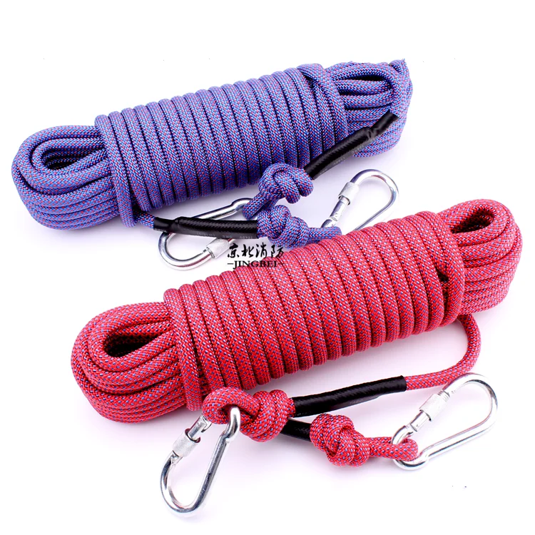 New Good Quality Outdoor Climbing Rope +Hook Polyester Static Rope 10
