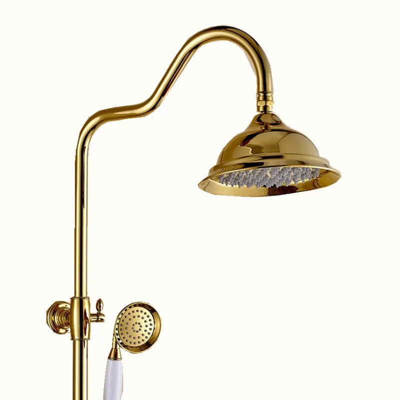 

European wall-mounted solid copper bathroom shower set antique gold hot and cold water shower faucet set system
