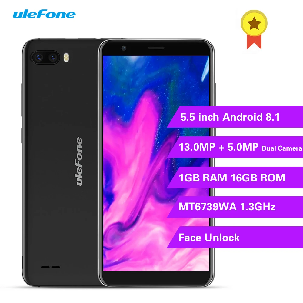 Смартфон Ulefone S1 Pro 4G 5 дюймов Android 8 1 MT6739WA ГБ ОЗУ 16 Гб ПЗУ 13 0 МП + Двойная камера разблокировка лица мобильный