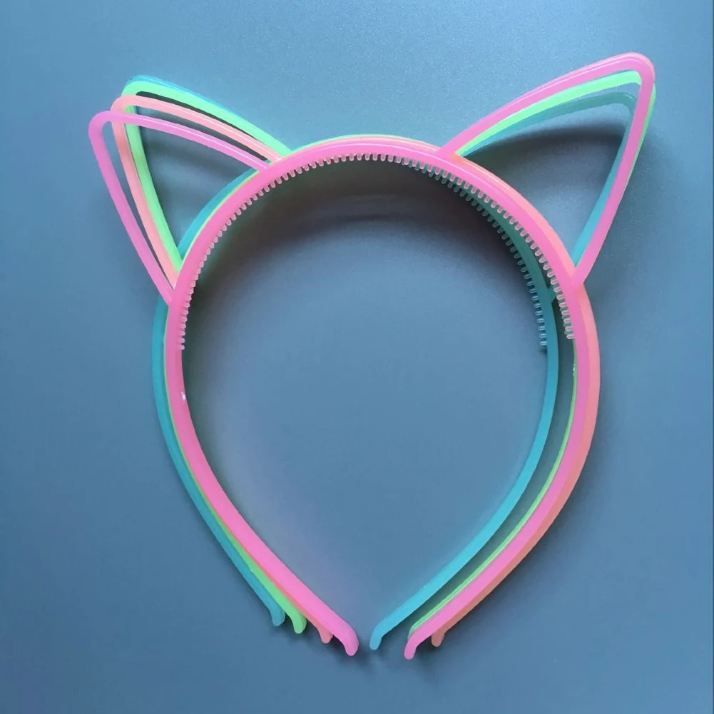 12pcs/set Plastic Luminous Cat Ears Headbands Glow In the Dark Cosplay Halloween Party Hairbands Hair Accessories | Детская одежда и