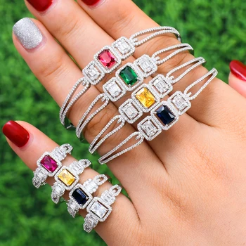 

missvikki Handamde Exclusive Sweet Charm Open Bangle Ring Jewelry Set for Women Full Shiny Mini Cubic Zirconia Accessories Gift