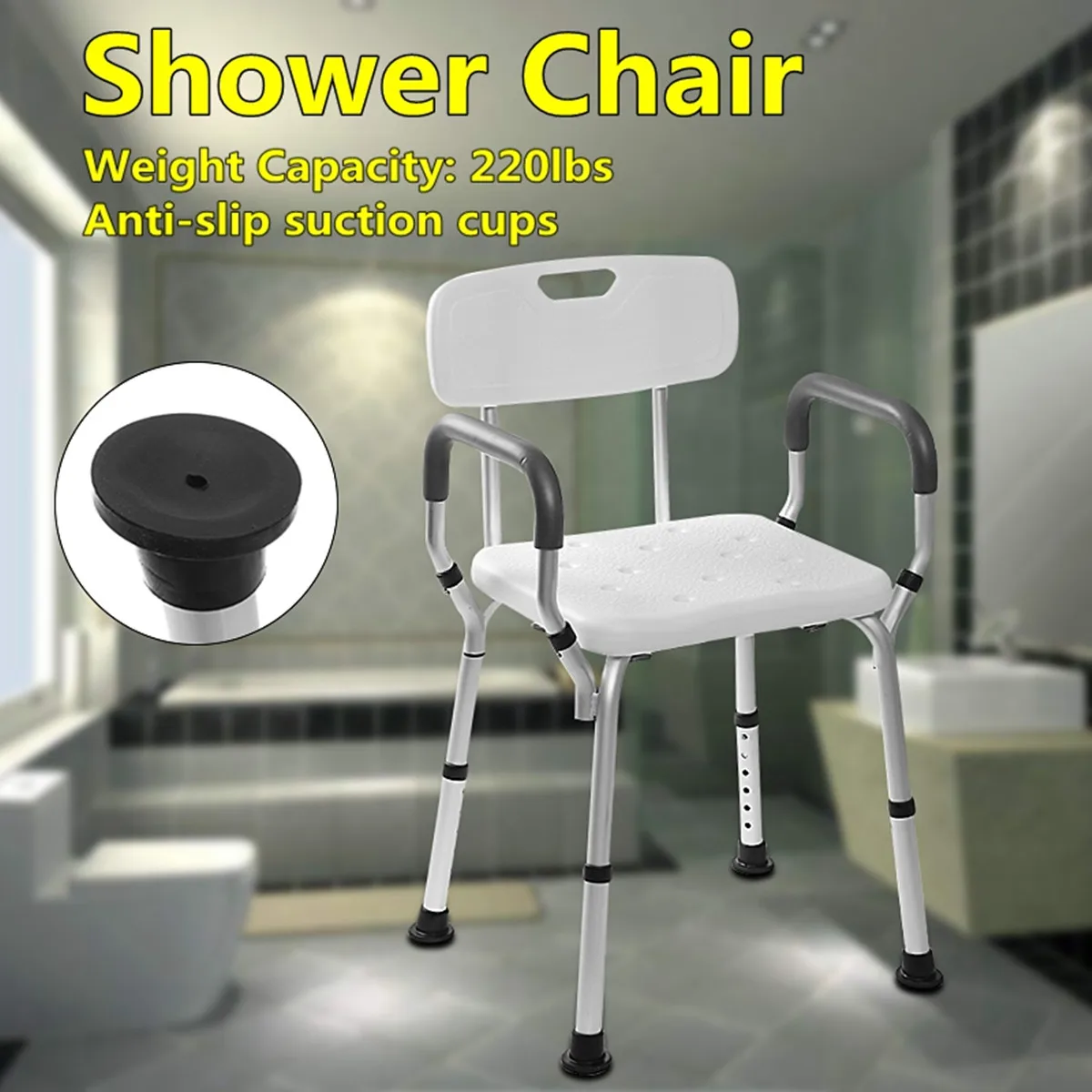 Best 2019 New Adjustable Medical Bathtub Aluminium Height Bath and Shower Seat Chair Seat Stool Armrest Back White Bathroom Safety