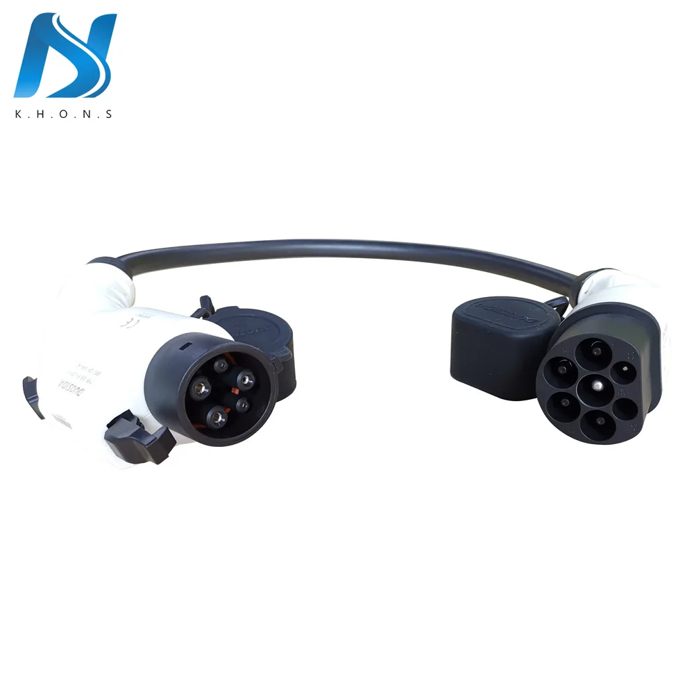 Khons EVSE EV Adapter SAE J1772 Type 1 to Type 2 16A 32A Plug Electric Car vehicle Charging Cable C