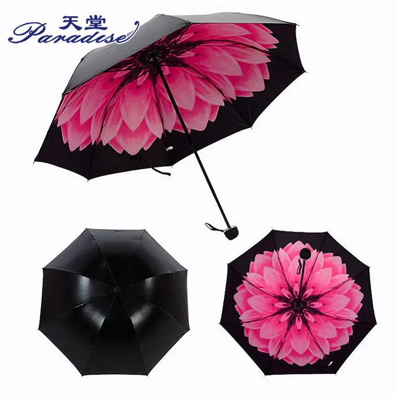 

Anti UV30 Parasol Paraguas Flower Women Rain Umbrella Three-folding Color Coating 3D Flower Print Sunny and Rainy Umbrella