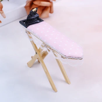 

1 Set Mini Lace Iron Ironing Board Dollhouse Furniture For Doll House Pretend Play Toy Kid Gift 1:12 scale