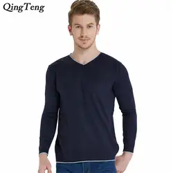 Пуловер Для мужчин вязаный кашемировый шерстяные свитера 2018 Новый осень-зима теплые Длинный рукав V шеи рубашку, свитер мужской