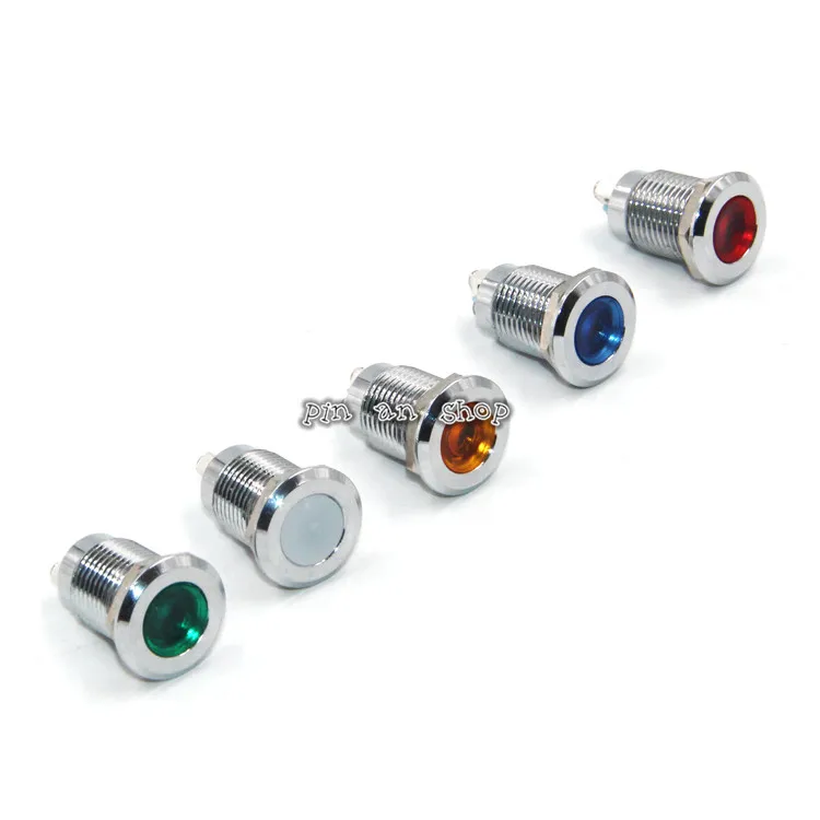 

1pcs 12mm Waterproof Metal Flat Round Indicator LED Lamp Signal Pilot Light Colourful Red Yellow Blue Green White