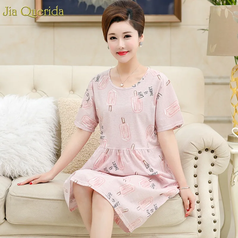 

Plus Size Nighty 2019 Fashion Pink Popsicle Printing Cool Nightgowns Loose Size Women Sleepshirts Cotton Sleep Wear Women Summer