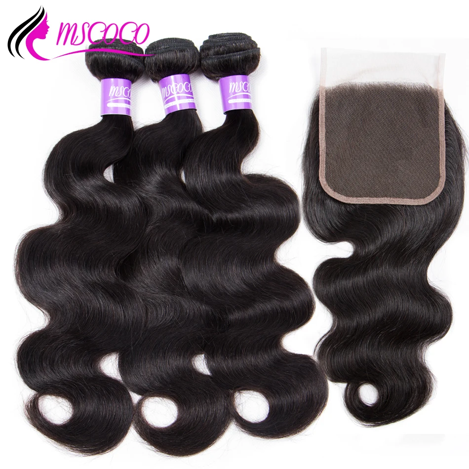 

Mscoco Brazilian Body Wave Bundles With Closure Human Hair 3 Bundles With 5x5 Lace Closure Remy Hair Weave Bundles With Closure