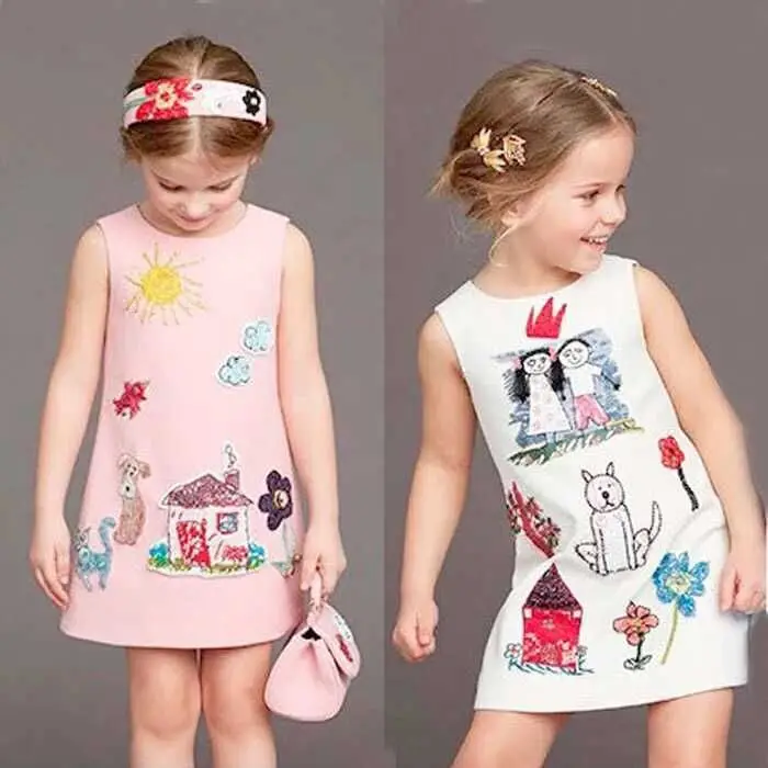 Модель из Милана, платье для маленьких девочек костюм принцессы Фирменная детская одежда Обувь для девочек Платья для женщин каракули принтом Детские платья для Обувь для девочек