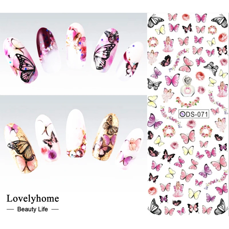 DS071 Nail Design Water Transfer Nails Art Sticker Colorful Butterfly