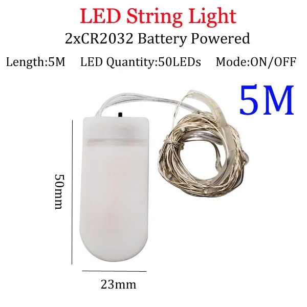 Светодиодный строка светильник s 10 м 5 м 2 м серебряной проволоки гирлянда домашняя Рождественская Свадебная вечеринка украшения питание от 5V Батарея USB ФЕЯ светильник - Испускаемый цвет: 5m   50led   CR2032