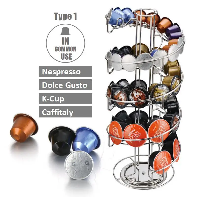 Rotatable-40 cups Вращающийся держатель для кофейных капсул, стойка с башней, Nescafe dolcee Gusto Pods, полки для хранения кофе, вращающийся держатель, металлическое покрытие - Цвет: Rotatable-40 cups