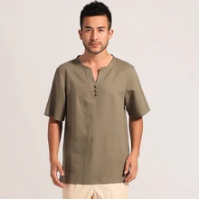 Винтажное Стильное зеленое китайское мужское хлопковое белье повседневная рубашка новая летняя рубашка с короткими рукавами кунг-фу Размер S M L XL XXL XXXL MS031
